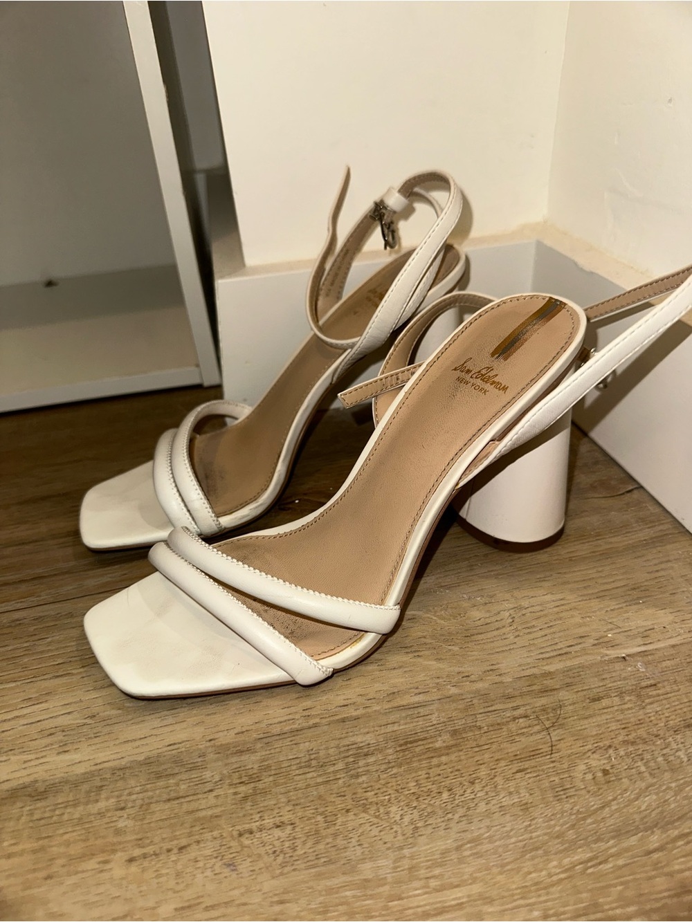 Sam Edelman White Strappy Square-Toe Block Heel Sandals